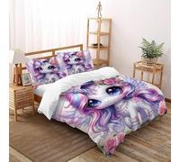 XIKMLSID 3 Pièces Ensemble De Housse De Couette Licorne Rose pour Enfants Garçons Filles Dessin Animaux Mignons Imprimé,Parure De Lit en Microfibre Douce 100% Coton Super King(260x220cm)