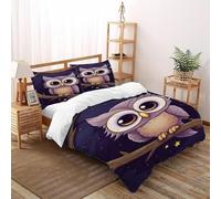 XIKMLSID 3 Pièces Literie étoilée Sky Owl Imprimé Motif King（220x240cm） Housse De Couette avec 2 Taies d'oreiller,Animaux Mignons 3D Microfibre Literie pour Les Adultes Et Les Filles Enfants