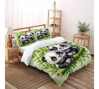 XIKMLSID Anime Panda 3 Pièces des Animaux Mignons Thème 3D Nordic Style Youth Housse De Couette en Coton Haut De Gamme avec 2 Taies d'oreiller Double（200x200cm）