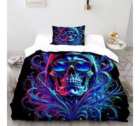 XIKMLSID Crâne Violet 2 Pièces Housse De Couette Terreur Impression 3D,literie en Microfibre,Douce Et Confortable Convient Aux Adultes Enfants Single（135x200cm）