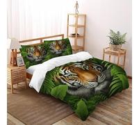 XIKMLSID Feuilles de tigre3 Pièces Housse De Couette Faune Sauvage Impression 3D,literie en Microfibre Hypoallergénique Douce Double（200x200cm）