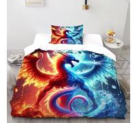 XIKMLSID Flamme Dragon Parure De Lit 2 Pièces,en Microfibre,Animaux 3D,Doux Et Confortable 100% Coton,Convient Aux Adultes Enfants Single（135x200cm）