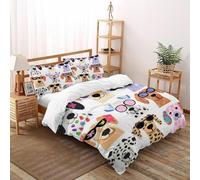 XIKMLSID Housse De Couette Chien coloré Parure De Lit 3 Pièces Animaux Mignons Housse De Couette avec Taie d'oreiller,100% Coton King（220x240cm）