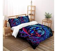 XIKMLSID Housse De Couette Crâne Violet Parure De Lit 2 Personnes 3 Pièces Terreur Housse De Couette avec Taie d'oreiller,Convient Aux Adultes Enfants Double（200x200cm）
