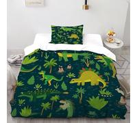 XIKMLSID Housse De Couette Dinosaures plantees Parure De Lit 1 Personnes 2 Pièces Faune Sauvage Housse De Couette avec Taie d'oreiller,Convient Aux Adultes Enfants Single（135x200cm）