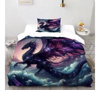 XIKMLSID Housse De Couette Fantasy Dragon Parure De Lit 1 Personnes 2 Pièces Faune Sauvage Housse De Couette avec Taie d'oreiller,Convient Aux Adultes Enfants Single（135x200cm）