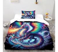 XIKMLSID Housse De Couette Flamme Dragon Parure De Lit 1 Personnes 2 Pièces Animaux Housse De Couette avec Taie d'oreiller,Convient Aux Adultes Enfants Single（135x200cm）