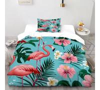 XIKMLSID Housse De Couette Fleurs de Flamingos Parure De Lit 2 Pièces Faune Sauvage Housse De Couette avec Taie d'oreiller,Convient Aux Adultes Enfants Single（135x200cm）