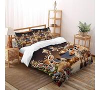 XIKMLSID Housse De Couette Noël Rennes Parure De Lit 2 Personnes 3 Pièces Animaux Mignons Housse De Couette avec Taie d'oreiller,Convient Aux Adultes Enfants Double（200x200cm）
