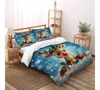 XIKMLSID Housse De Couette Noël Rennes Parure De Lit 2 Personnes 3 Pièces Animaux Mignons Housse De Couette avec Taie D'oreillerKing（220x240cm）