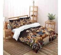XIKMLSID Housse De Couette Noël Rennes Parure De Lit 2 Personnes 3 Pièces Animaux Mignons Housse De Couette avec Taie d'oreiller,Convient Aux Adultes Enfants Super King（260x220cm）