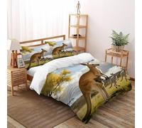 XIKMLSID Housse De Couette Prairie du Kangourou Parure De Lit 2 Personnes 3 Pièces Faune Sauvage Housse De Couette avec Taie D'oreillerKing（220x240cm）