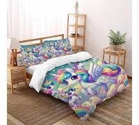 XIKMLSID Licorne Arc-en-Ciel 3 Pièces Housse De Couette des Animaux Mignons 3D Adulte Douceur Haut De Gamme + Drap Housse Double（200x200cm）
