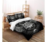 XIKMLSID Loup Lune emblème Parure De Lit Double（200x200cm） Adulte Enfant Faune Sauvage,Housse De Couette en Microfibre,Ensemble De Literie avec 1 Housse De Couette + 2 Taies d'oreiller