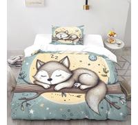 XIKMLSID Lune Fox Parure 2 Pièces Housse De Couette Animaux Mignons 3D Moderne Haut De Gamme,100% Coton Convient Aux Adultes Enfants,avec 1 Taies d'oreiller Single（135x200cm）