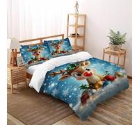 XIKMLSID Noël Rennes 3 Pièces Housse De Couette Animaux Mignons Impression 3D,literie en Microfibre Hypoallergique Convient Aux Adultes Enfants Super King（260x220cm）