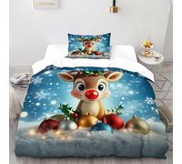 XIKMLSID Noël Rennes Parure De Lit 2 Pièces,en Microfibre,Animaux Mignons 3D,Doux Et Confortable,Convient Aux Adultes Enfants Single（135x200cm）