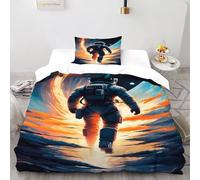 XIKMLSID planète Astronaute 2 Pièces Housse De Couette Yak Neige Impression 3D,literie en Microfibre Hypoallergique Convient Aux Adultes Enfants Single（135x200cm）