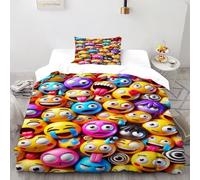 XIKMLSID Smiley Visage drôle Parure 2 Pièces Housse De Couette Simple 3D Les Jeunes Microfibres Haut De Gamme + Drap Housse Single（135x200cm）