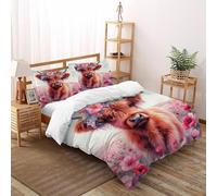 XIKMLSID Vache des Highlands Parure De Lit King（220x240cm） Adulte Enfant Animaux Mignons,Housse De Couette en Microfibre,Ensemble De Literie avec 1 Housse De Couette + 2 Taies d'oreiller