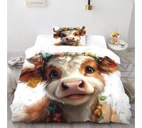XIKMLSID Vache Parure 2 Pièces Housse De Couette Animaux Mignons 3D Moderne Haut De Gamme,Convient Aux Adultes Enfants,avec 1 Taies d'oreiller Single（135x200cm）