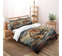 XIKMLSID Vague Tigre Parure 3 Pièces Housse De Couette Faune Sauvage 3D Adulte Moderne Haut De Gamme avec 2 Taies d'oreiller Super King（260x220cm）