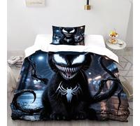 XIKMLSID Venom Chat Parure De Lit Adulte Enfant Animaux,Housse De Couette en Microfibre,Ensemble De Literie avec 1 Housse De Couette + 1 Taies d'oreiller Single（135x200cm）