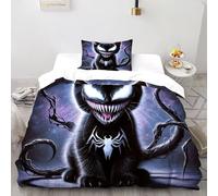 XIKMLSID Venom Chat2 Pièces Housse De Couette Faune Sauvage Impression 3D,literie en Microfibre Hypoallergénique Douce Single（135x200cm）