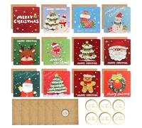 XiLayNeen 24 Pcs Carte de Noel avec Enveloppe et Autocollant,Joyeux Noel Carte Postales,Cartes de Voeux de Noël Style Peinture à L'huile,Cartes Cadeaux de Noël,Christmas Cards