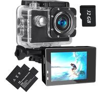 Xilecam Camera Sport 1080P avec Carte Mémoire 32GB,Etanche 131FT Caméra Étanche, avec Deux Piles Rechargeables 900 mAh Caméra Sport et kit d'accessoires