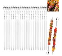 XILEPINGAN 24 Pièces Brochette inox,30 cm Pique Brochette Inox,Brochettes RéUtilisables en Acier Inoxydable,Brochettes en MéTal,Brochettes de Barbecue pour Barbecue Viande légumes (C-24 Pièces-30 CM)