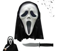 XILEPINGAN Masque Ghostface Halloween, Masque de cri d'Halloween, Masque Ghostface Horreur Halloween, avec Couteau, Accessoires Costume pour Fêtes Carnaval, Unisexe (1 Masque+1 Couteau)