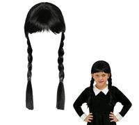 XILEPINGAN Perruque Mercredi avec Frange, Perruque Mercredi Addams, Noir Mercredi Perruque, Idéale pour Cosplay, Halloween et Déguisement Addams