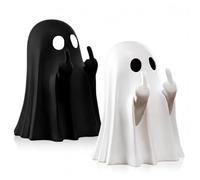 XileStore 2 Pièces Figurine Fantôme Doigt d'Honneur, Décoration d'Intérieur Halloween, Support Stylo Bureau, Noir et Blanc, Cadeau Amusant pour Étagère, Bibliothèque, TV