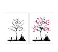 XILEUDUOD Arbre A Empreinte Mariage Livre d'or d'arbre à Empreintes digitales de Mariage, Peinture de Signature, Baiser de Couple, fête, Meilleurs vœux + Tampon encreur(Color05,60x80cm 24x32inch)