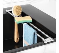 XILIMOR Porte Torchons pour Évier de Cuisine, Support Torchon Réglable, Accroche Torchon pour Évier en Acier Inoxydable, Porte Balais D'Évier, Égouttoir pour Torchons, Éponges, Brosses et Bouteilles