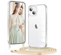 Xiltlly Coque pour iPhone 14/iPhone 13 avec Cordon de Collier, Transparent Silicone TPU Bumper Protection Étui Housse Lanyard avec Cordage Corde Chain Réglable Chaîne Case Clear pour iPhone14/13, Doré