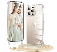 Xiltlly Coque pour iPhone 16 Pro avec Cordon de Collier, Transparent Silicone TPU Bumper Protection Étui Housse Lanyard avec Cordage Corde Chain Réglable Chaîne Case Clear pour iPhone 16Pro, Doré