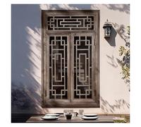 XILYZMO Bois Pin Style Chinois Porte Double Fenêtre D'évacuation avec Verre Trempé Salon Thé Fenêtre D'aération Grille Ajourée Montage Affleurant Fenêtres À Battants(B-Gray,90x110cm)