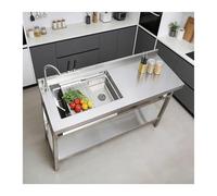 XILYZMO Évier INOX Plonge Professionnelle Table Préparation Étagère Réglable 200kg(145x50x80cm)
