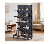 XILYZMO Présentoir PerforéAcier Au Carbone avec roulettes, Étagère Rangement Métal Réglable À 5 Niveaux pour Commerce Maison, Rayonnage Mobile pour Magasin Garde-Manger(Zwart,92x40x170cm)