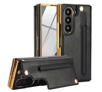 XIMAND Étui portefeuille pour Samsung Galaxy Z Fold 6 avec porte-stylo S et porte-cartes de crédit, protecteur d'écran intégré à rabat, fermoir magnétique et béquille. (Noir)