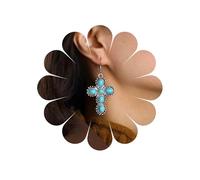 Ximdble Boucles d'oreilles pendantes vintage en forme de croix turquoise - Boucles d'oreilles pendantes en forme de croix bleue - Boucles d'oreilles à tige en forme de croix turquoise pour femme