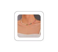 Ximdble Collier ras du cou vintage coloré avec perles de rocaille courtes et arc-en-ciel - Collier ras du cou avec chaîne d'épissure - Collier ras du cou en perles de riz blanc - Bijoux pour femme