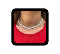 Ximdble Collier ras du cou vintage en perles de riz blanc - Collier court en perles de rocaille blanches - Collier ras du cou pour femme