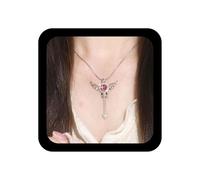 Ximdble Collier vintage avec pendentif en forme de bâton magique en cristal rose bohème - Collier ras du cou en forme de cœur avec strass et ailes d'ange - Bijoux pour femme