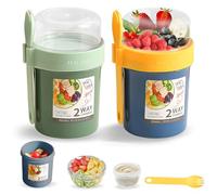 XIMEY 2 pcs Pot Yaourt, Pots de Yaourt, Overnight Oats Jar, Pot Overnight Oat, Bol Compartiment Regime, Bol Muesli a Emporter, 560 + 230 mL