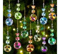 XIMISHOP Lot de 12 boules de cristal ornements arc-en-ciel de 30 mm pour sapin de Noël, boules en verre de cristal prismatique de Noël pour décorations suspendues de sapin de Noël, décorations