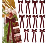 XIMISHOP Lot de 15 nœuds de Noël en velours bordeaux avec attaches torsadées, 12,7 x 30,5 cm de style vintage pour sapin de Noël, emballage cadeau, couronnes, décoration d'intérieur