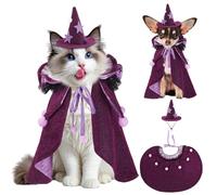 XIMISHOP Lot de 2 costumes d'Halloween pour chat, petite cape de magicien pour chat et chat - Cape de magicien réglable pour petits chiens, chats, chiots - Violet